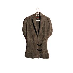 Tommy Hilfiger Sweater Vest Cable Knit Wrap Leather Buckles Women's Medium Gray